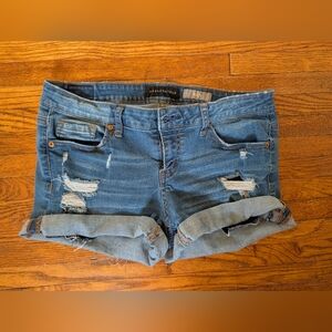 Aéropostale Women's Distressed Rolled Hem Denim Jean Shorts - Blue
